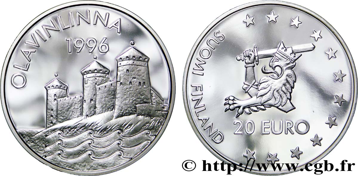 FINLANDE 20 Euro lion héraldique / Olavinlinna (la forteresse d’Olaf),  1996   FDC 