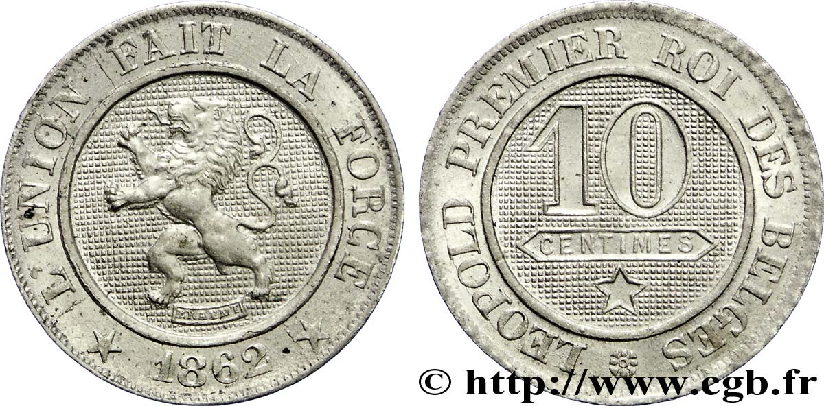 BELGIQUE 10 Centimes lion 1862  SPL 