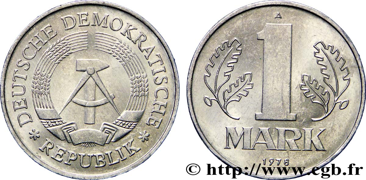 ALLEMAGNE RÉPUBLIQUE DÉMOCRATIQUE 1 Mark emblème de la RDA 1979 Berlin SUP 