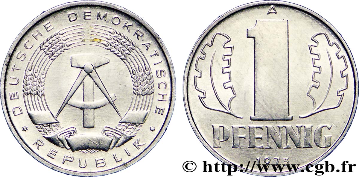 ALLEMAGNE RÉPUBLIQUE DÉMOCRATIQUE 1 Pfennig emblème de la RDA 1973 Berlin SPL 