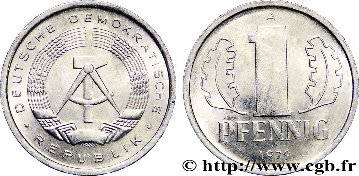 ALLEMAGNE RÉPUBLIQUE DÉMOCRATIQUE 1 Pfennig emblème de la RDA 1979 Berlin SUP 