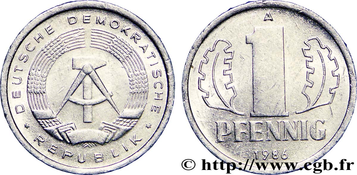 ALLEMAGNE RÉPUBLIQUE DÉMOCRATIQUE 1 Pfennig emblème de la RDA 1986 Berlin SUP 