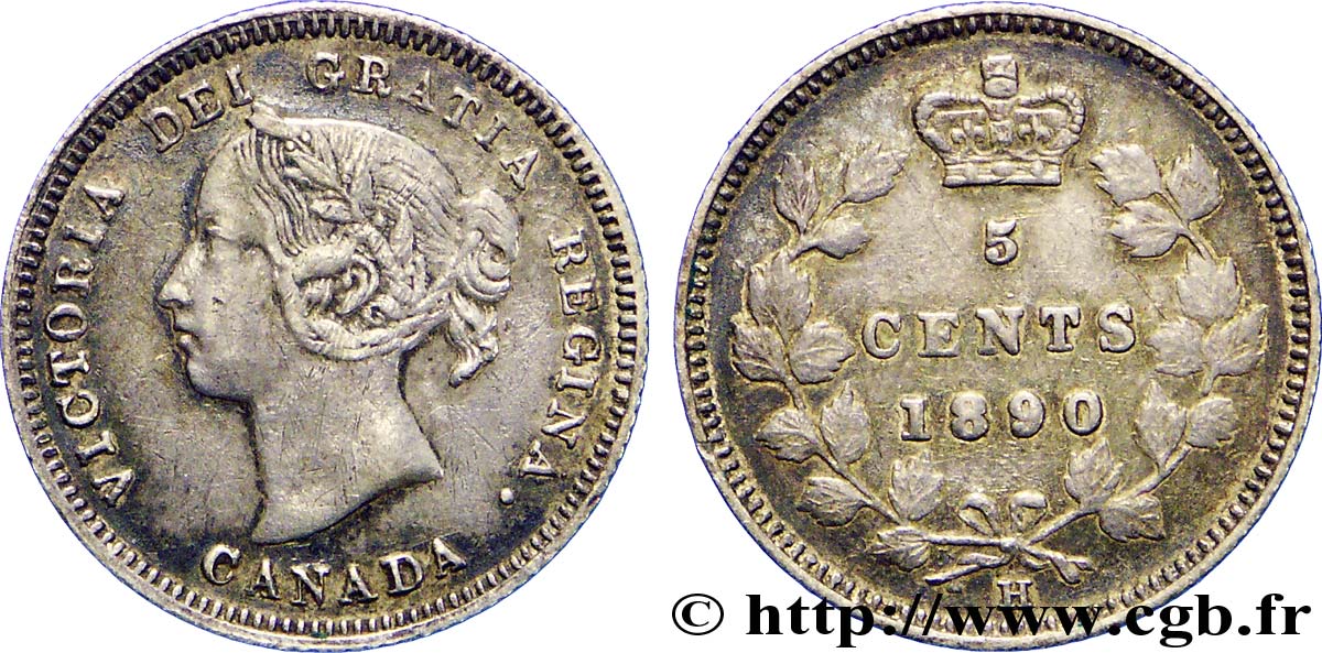 CANADA 5 Cents Victoria 1890 Heaton AU 
