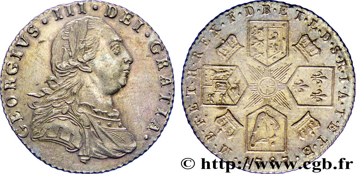 ROYAUME-UNI 6 Pence Georges III / emblème, type avec semée de coeur dans les armes de Hanovre 1787  SUP 