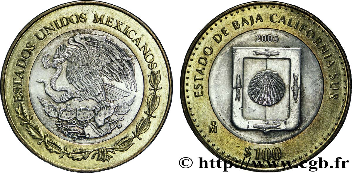 MEXIQUE 100 Pesos 180e anniversaire de la Fédération : aigle / Estado de Baja California Sur 2005 Mexico SUP 