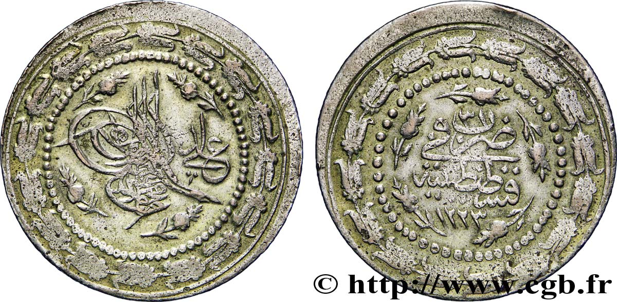TURQUIE 6 Kurush frappe au nom de Mahmud II AH1223 an 31 1837 Constantinople TTB 