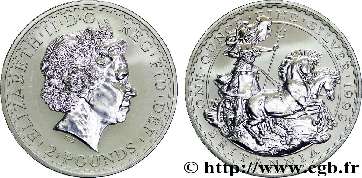 ROYAUME-UNI 2 Livres BE (Proof) Elisabeth II / Britannia sur un chariot 1999  FDC 