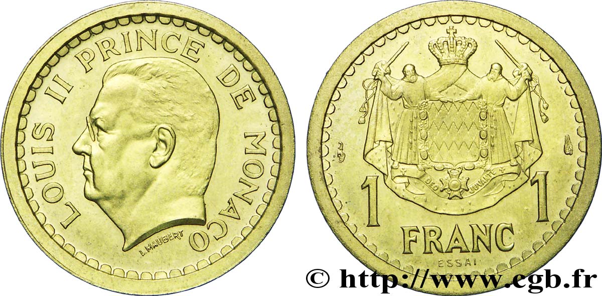 MONACO Essai de 1 Franc Bronze-aluminium Louis II N.D. Paris SPL 
