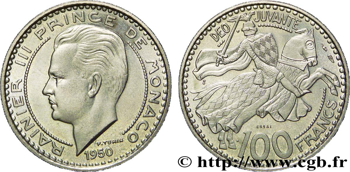MONACO Essai de 100 Francs prince Rainier III 1950 Paris SPL 