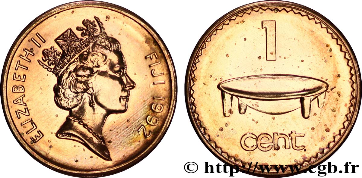 FIDJI 1 Cent Elisabeth II / plat Tanoa Kava 1992  SPL 
