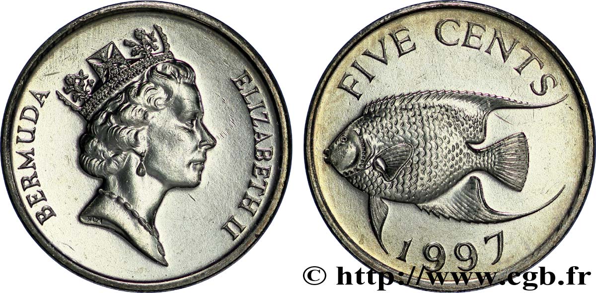 BERMUDES 5 Cents Elisabeth II / poisson 1997  SUP 