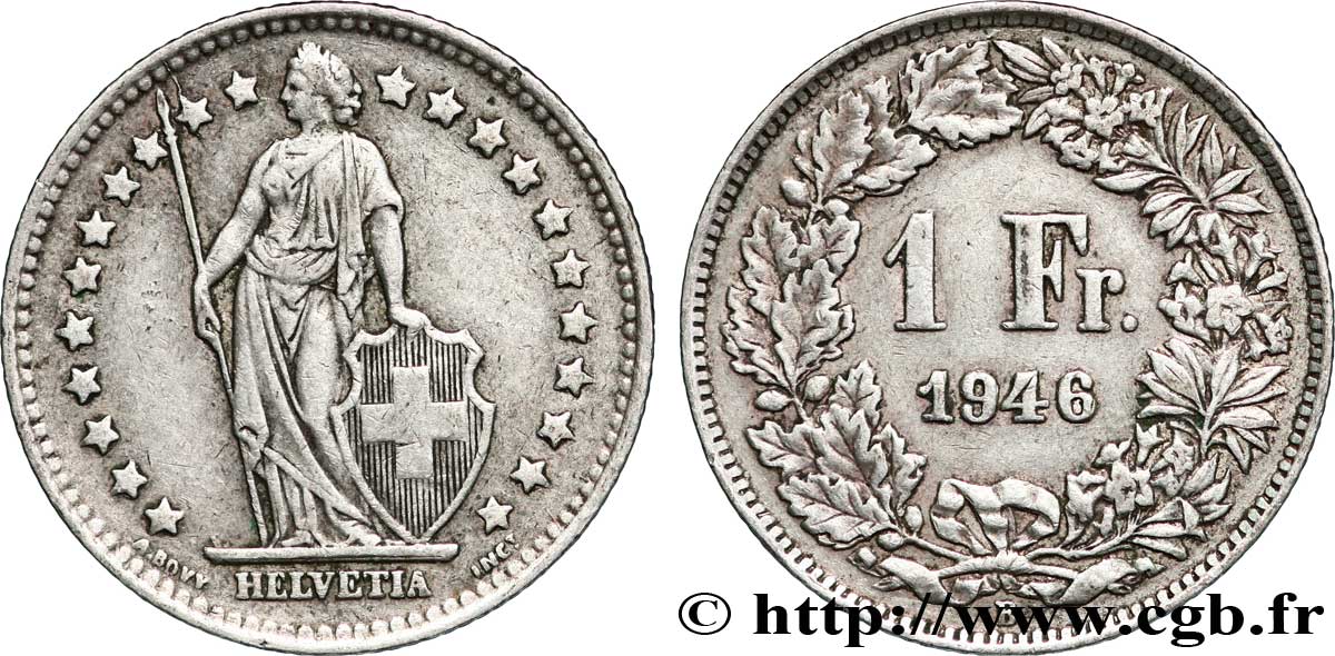 SWITZERLAND 1 Franc Helvetia 1946 Berne XF 