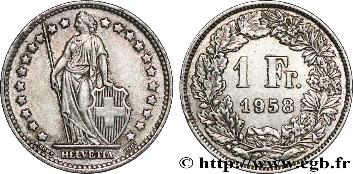 SUISSE 1 Franc Helvetia 1958 Berne TTB 