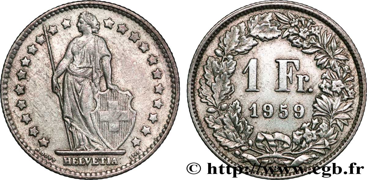 SUISSE 1 Franc Helvetia 1959 Berne TTB+ 