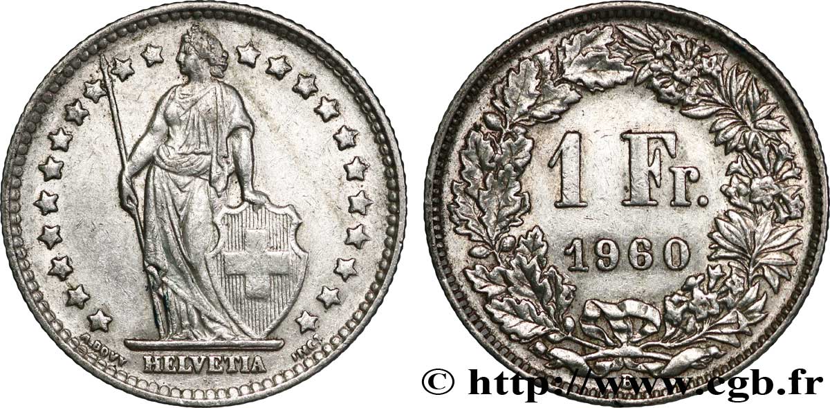 SWITZERLAND 1 Franc Helvetia 1960 Berne - B XF 