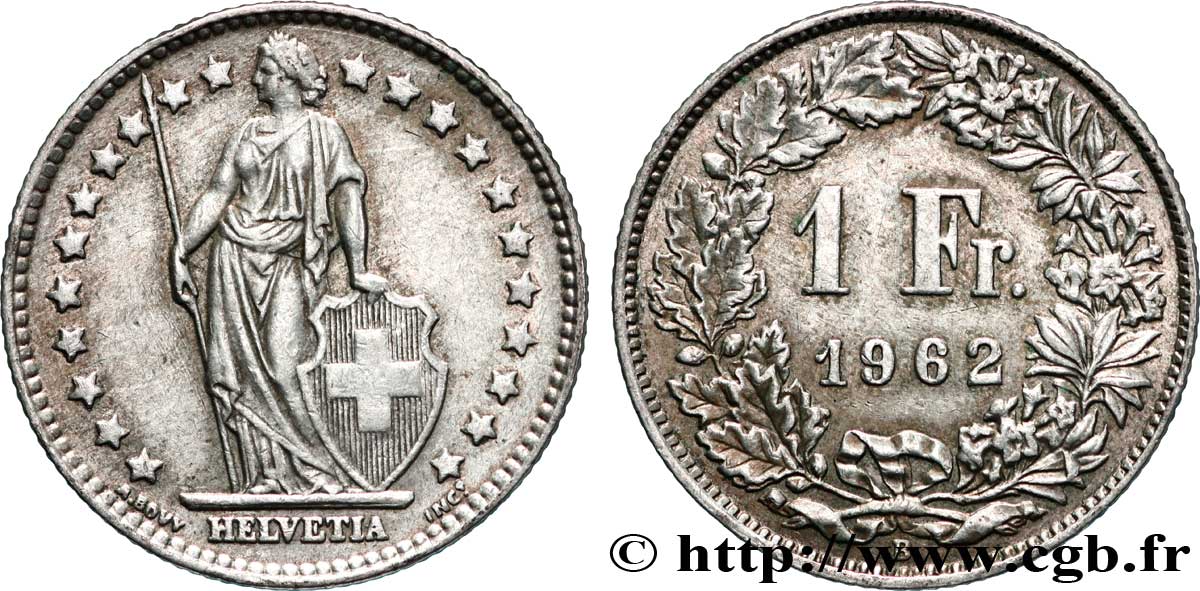 SUISSE 1 Franc Helvetia 1962 Berne TTB+ 