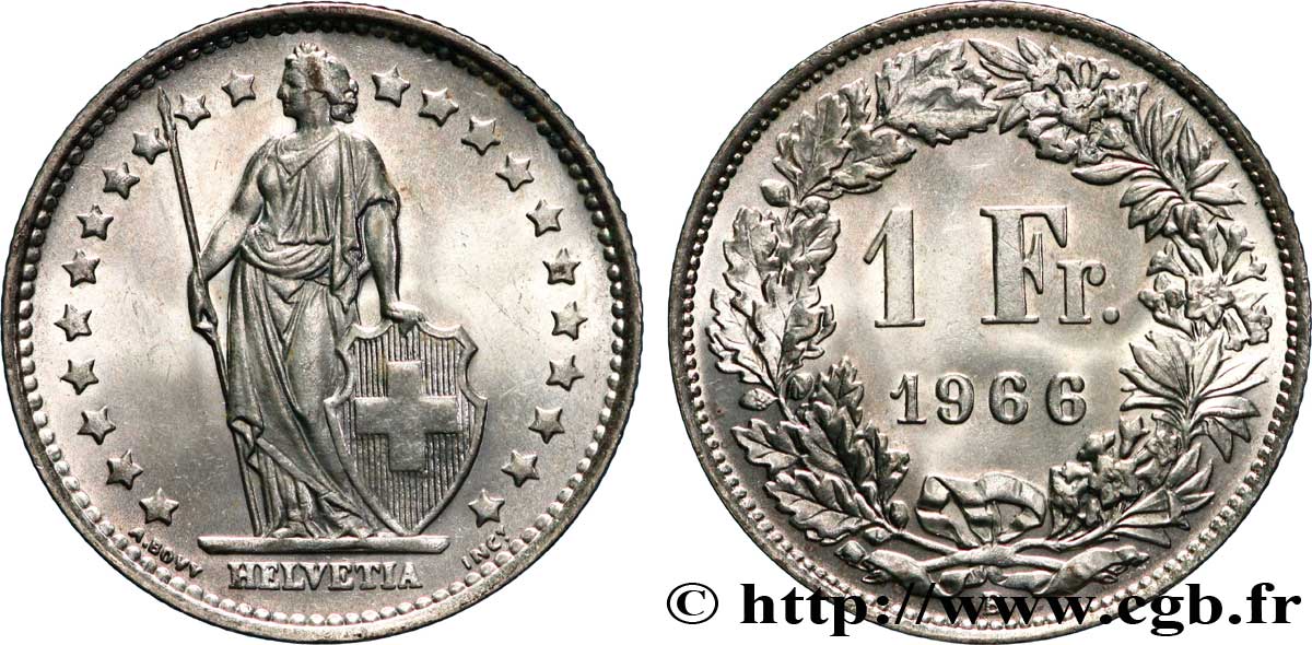 SWITZERLAND 1 Franc Helvetia 1966 Berne MS 
