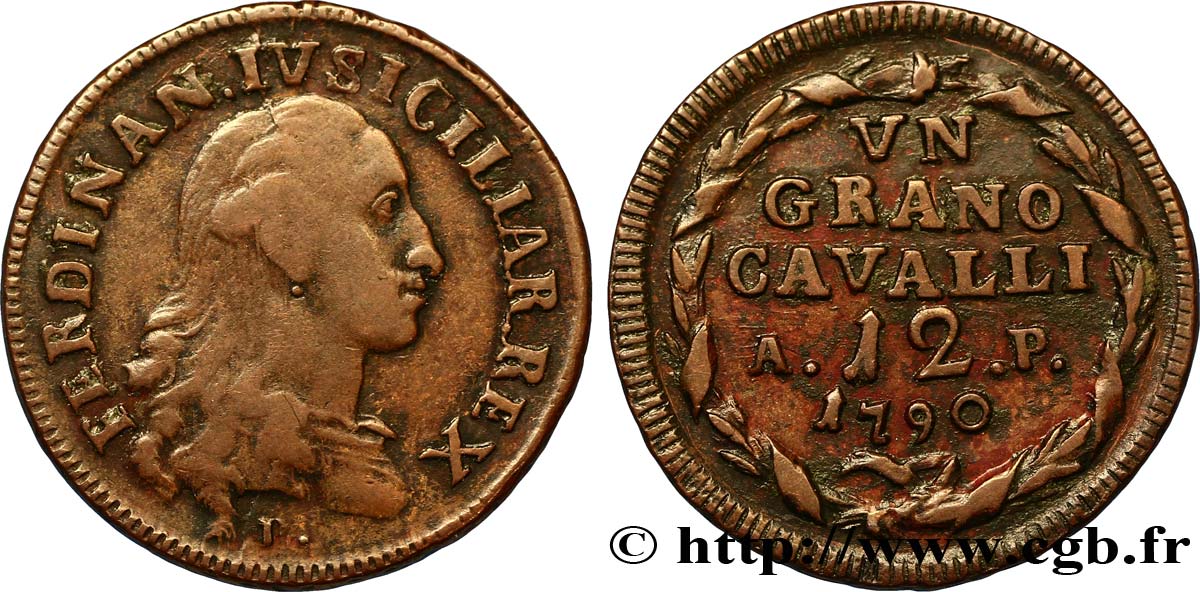 ITALIE - ROYAUME DE NAPLES 1 Grano de 12 Cavalli Ferdinand IV de Bourbon / armes 1790 Naples TTB 