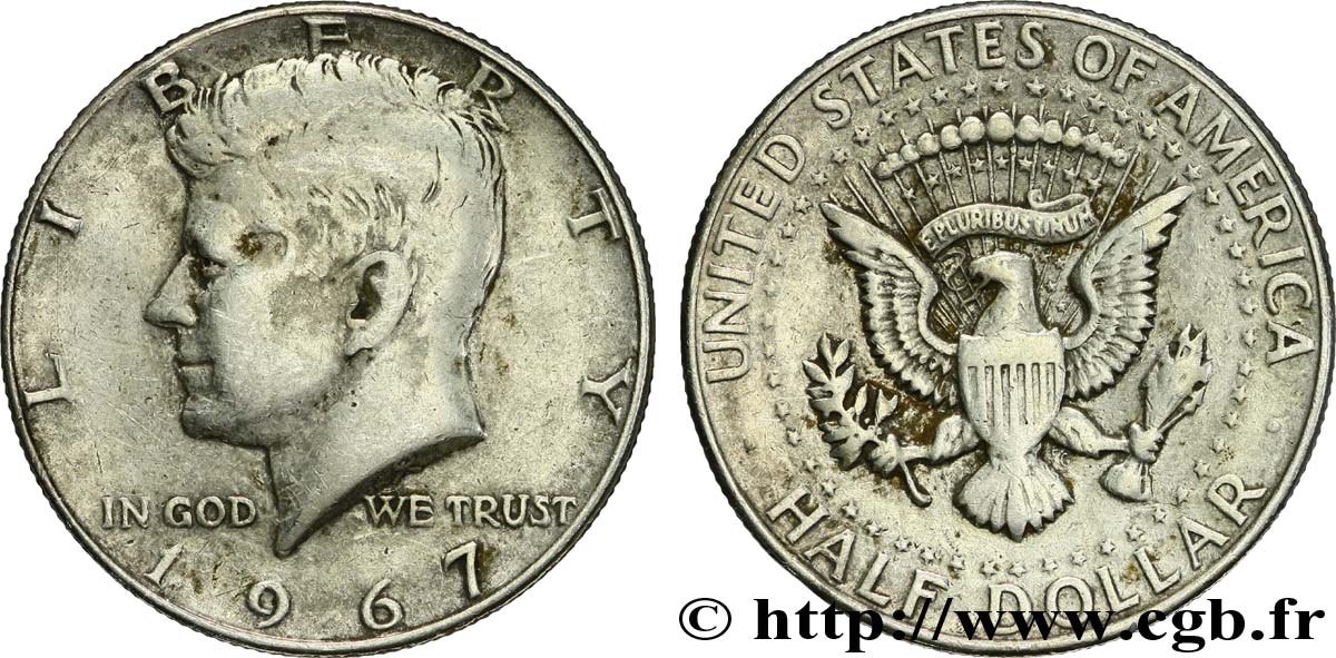 ÉTATS-UNIS D AMÉRIQUE 1/2 Dollar Kennedy 1967 Philadelphie TTB 