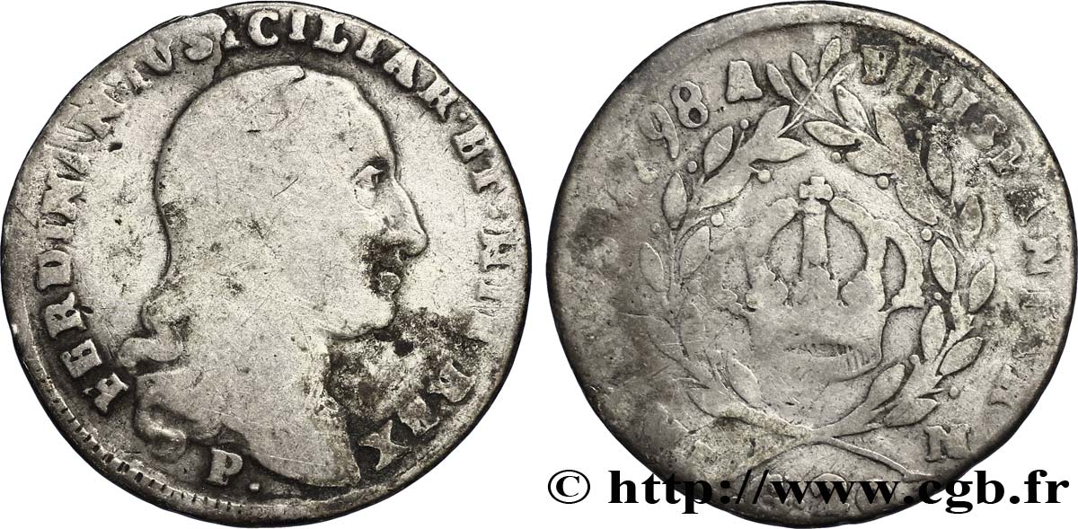 ITALIE - ROYAUME DE NAPLES 1 Tari ou 20 Grana Royaume des Deux Siciles Ferdinand IV /  couronne 1798  TB 