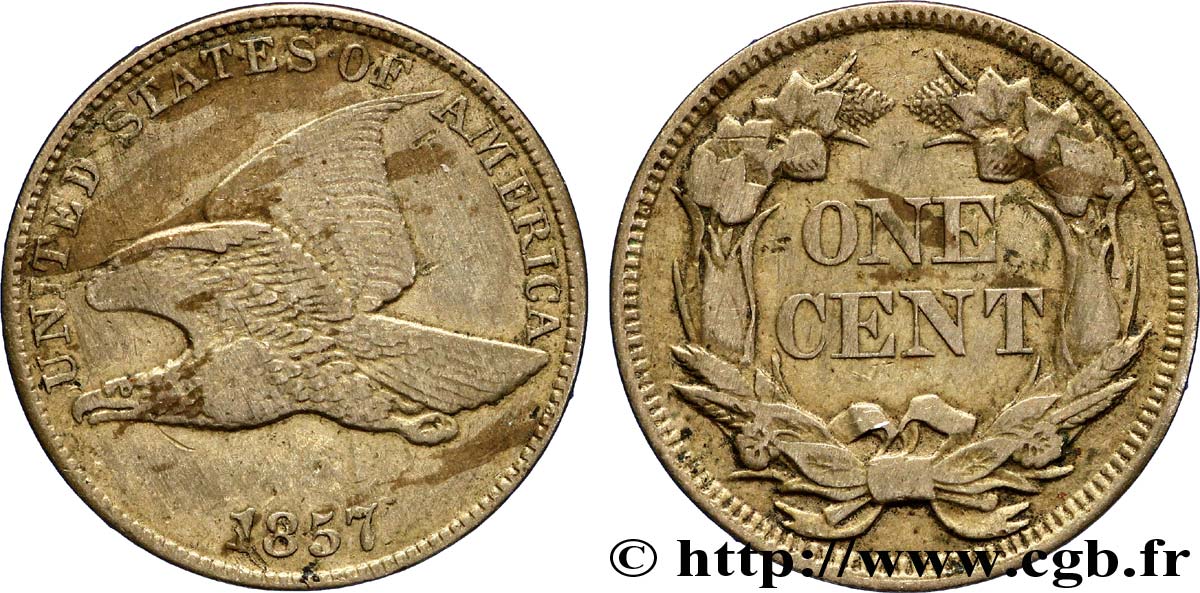 ÉTATS-UNIS D AMÉRIQUE 1 Cent “Flying Eagle” variété à petites lettres 1857 Philadelphie TTB 