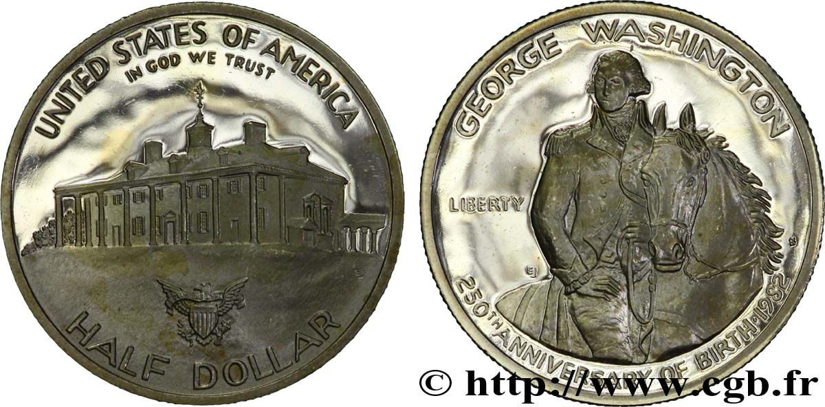 ÉTATS-UNIS D AMÉRIQUE 1/2 Dollar BE 250e anniversaire de la naissance de George Washington 1982 San Francisco - S SPL 