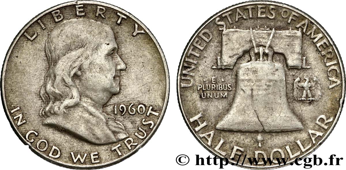 ÉTATS-UNIS D AMÉRIQUE 1/2 Dollar Benjamin Franklin 1960 Philadelphie TTB 