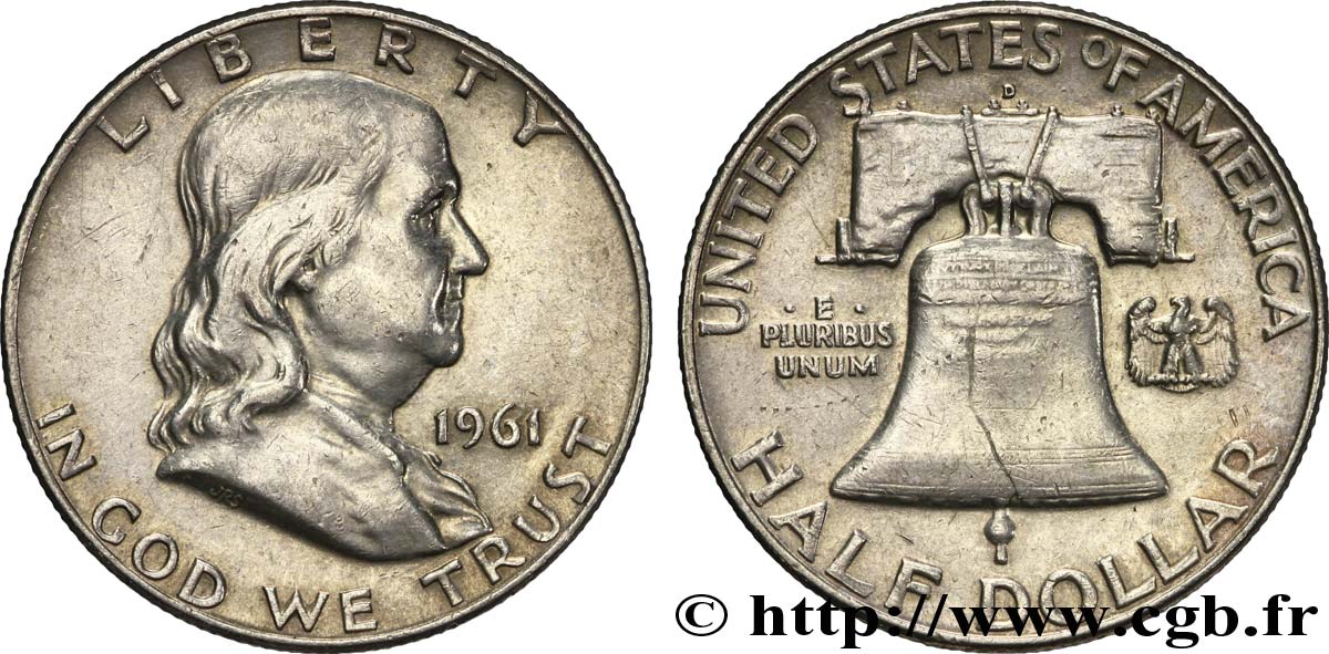 ÉTATS-UNIS D AMÉRIQUE 1/2 Dollar Benjamin Franklin 1961 Denver SUP 