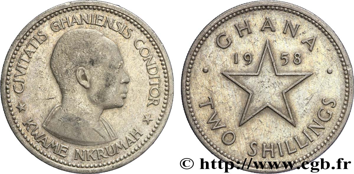 GHANA 2 Shillings Kwame Nkrumah / étoile 1958  TTB 