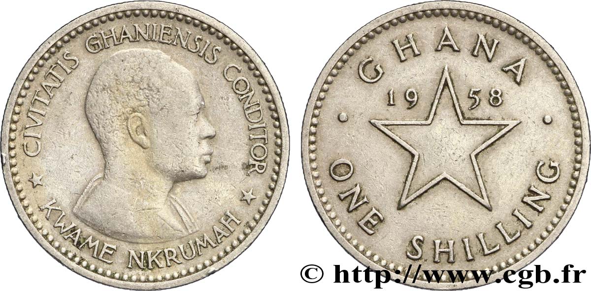 GHANA 1 Shilling Kwame Nkrumah / étoile Kwame Nkrumah / étoile 1958  TTB 