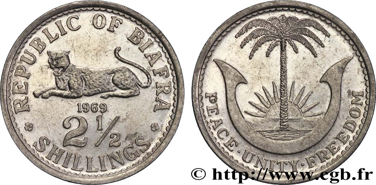 BIAFRA 2 1/2 Shilling aigle / palmier 1969  SUP 