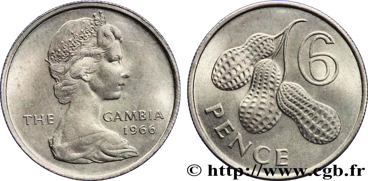 GAMBIE 6 Pence Elisabeth II / arachides 1966  SPL 