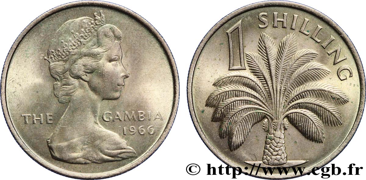 GAMBIE 1 Shilling Elisabeth II / palmier 1966  SPL 
