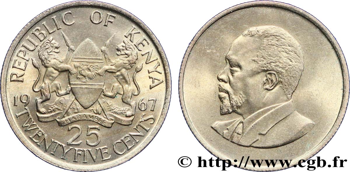 KENYA 25 Cents emblème / Mzee Jomo Kenyatta 1967  SPL 