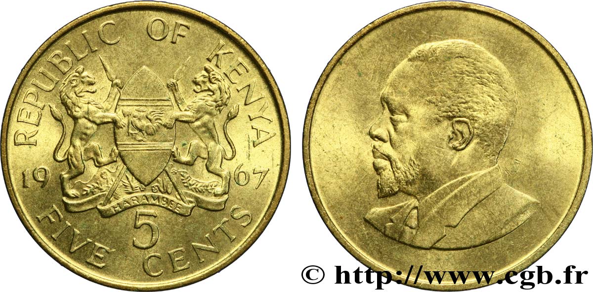 KENYA 5 Cents emblème / Mzee Jomo Kenyatta 1967  SPL 