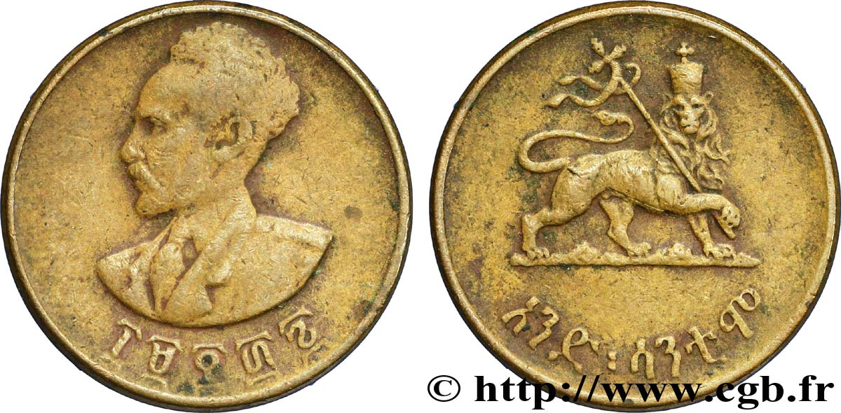 ÉTHIOPIE 1 Cent Haile Selassie/ lion éthiopien EE1936 1944  TB 