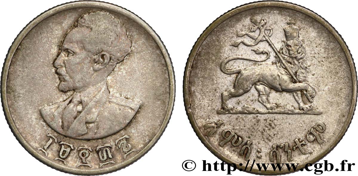 ÉTHIOPIE 50 Cents Haile Selassie/ lion éthiopien EE1936 1944  TB+ 