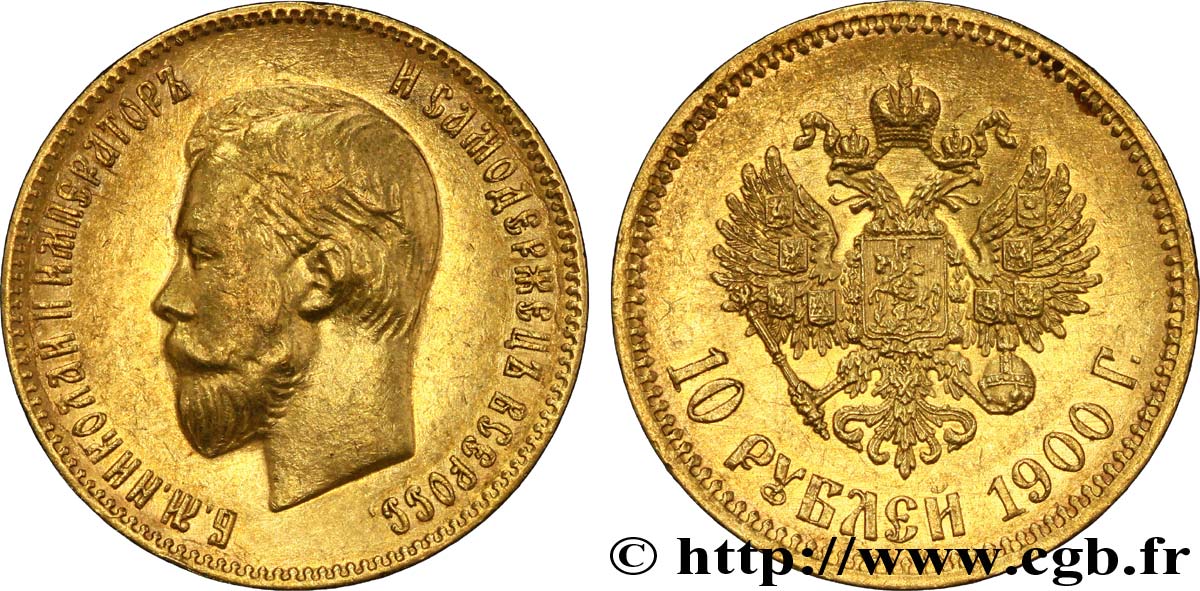 RUSSIE 10 Roubles Tsar Nicolas II / aigle impérial tranche B 1900 Saint-Petersbourg TTB+ 