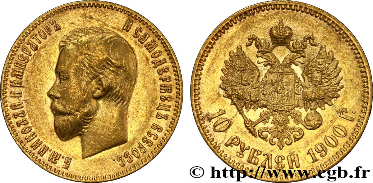 RUSSIE 10 Roubles Tsar Nicolas II / aigle impérial tranche A 1900 Saint-Petersbourg TTB+ 