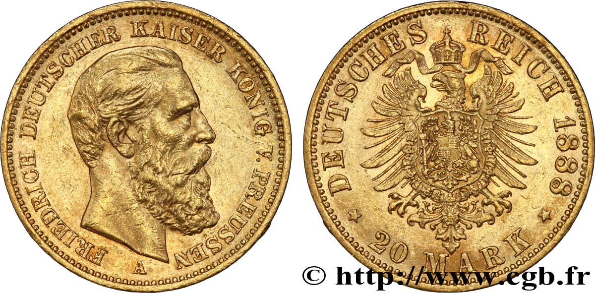 ALLEMAGNE - PRUSSE 20 Mark Frédéric III 1888 Berlin SUP 