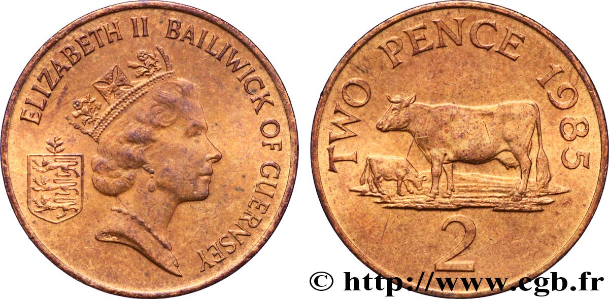 GUERNESEY 2 Pence Elisabeth II / vaches 1985  SUP 