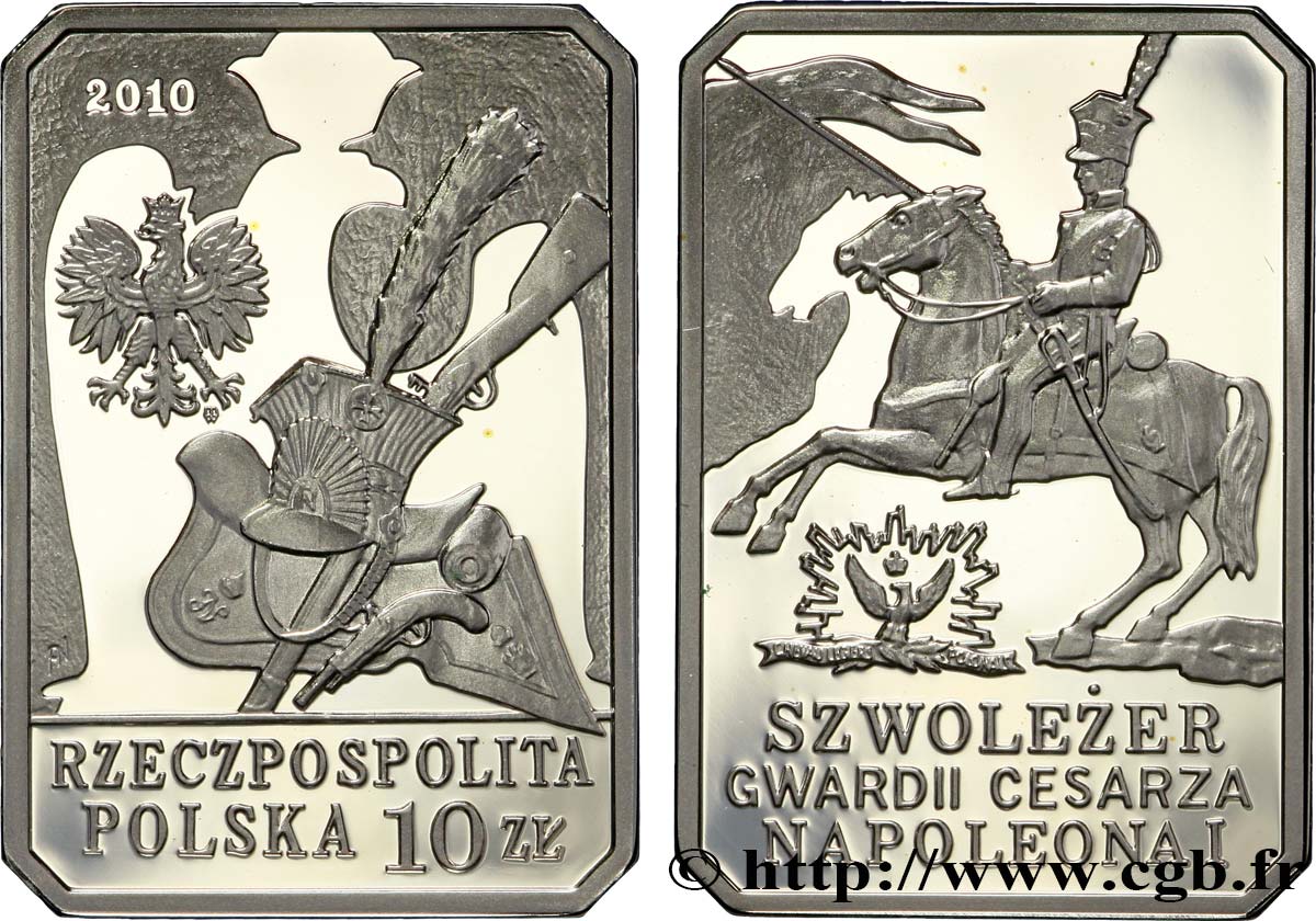 POLOGNE 10 Zlotych BE (proof) aigle / chevau-légers polonais de la garde impériale de Napoléon Ier 2010 Varsovie FDC 