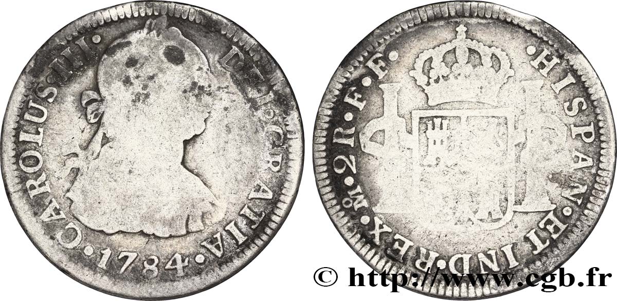 MEXIQUE 2 Reales Charles III FF 1784 Mexico B+ 
