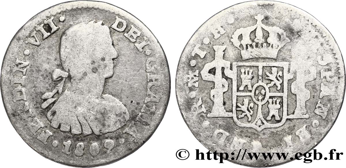 MEXIQUE 1/2 Real Ferdinand VII / emblème TH 1809 Mexico TB 