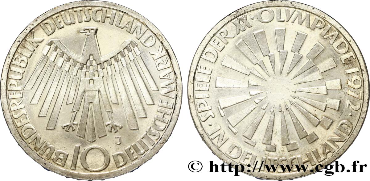 DEUTSCHLAND 10 Mark BE (Proof) XXe J.O. Munich / aigle “IN DEUTSCHLAND” 1972 Hambourg - J fST 
