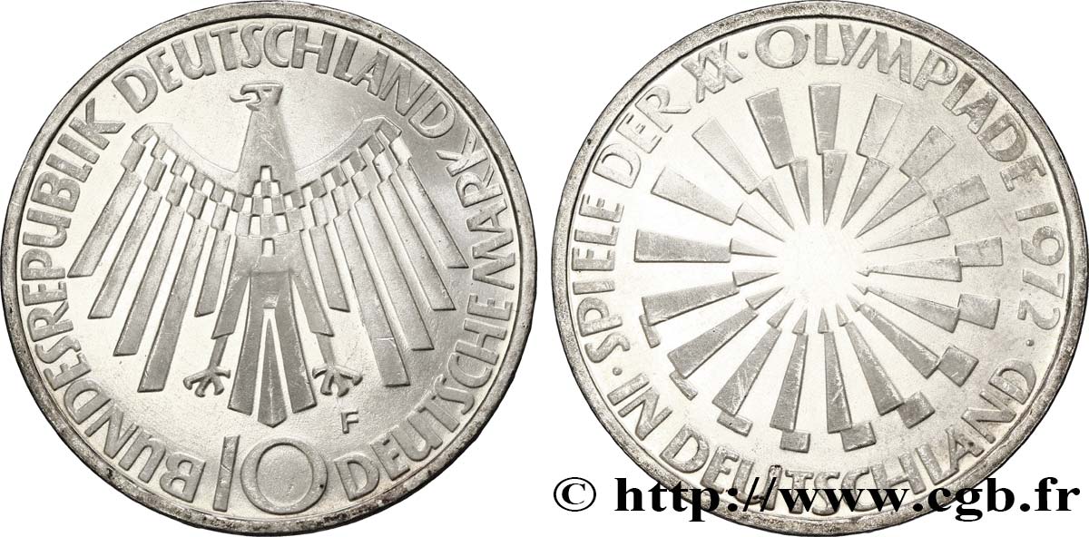 GERMANY 10 Mark BE (Proof) XXe J.O. Munich / aigle “IN DEUTSCHLAND” 1972 Stuttgart - F MS 