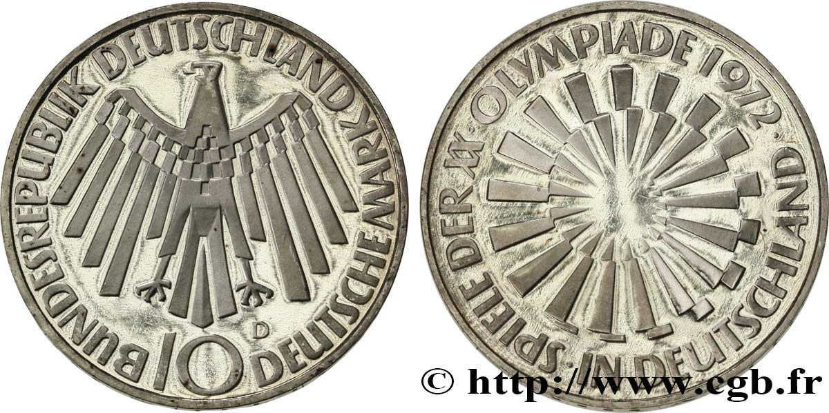 GERMANY 10 Mark BE (Proof) XXe J.O. Munich / aigle “IN DEUTSCHLAND” 1972 Munich MS 
