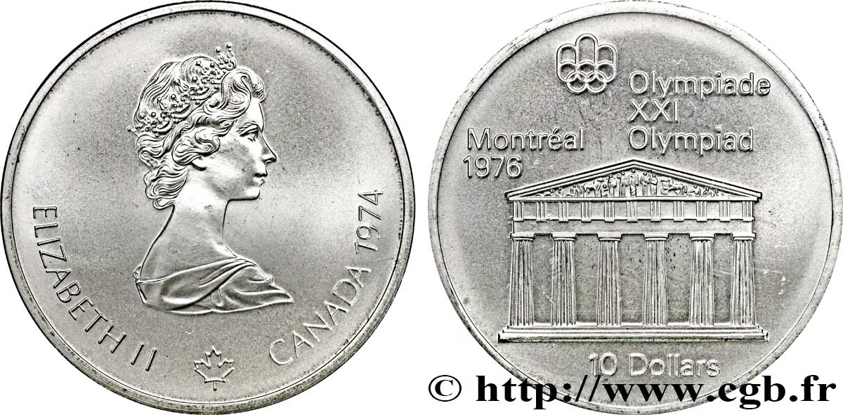 CANADA 10 Dollars JO Montréal 1976 temple de Zeus / Elisabeth II 1974  FDC 