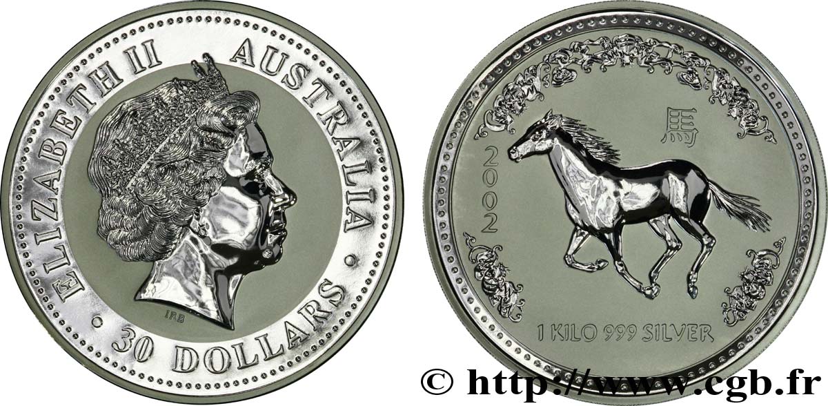 AUSTRALIE 30 Dollars BE (Proof) année du cheval : Elisabeth II / cheval 2002 Perth FDC 