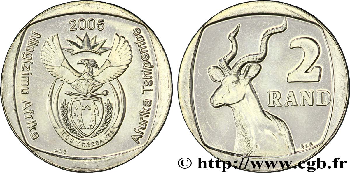 AFRIQUE DU SUD 2 Rand emblème “Ningizimu Afrika-Afurika Tshipembe” / grand Kudu 2005  SPL 